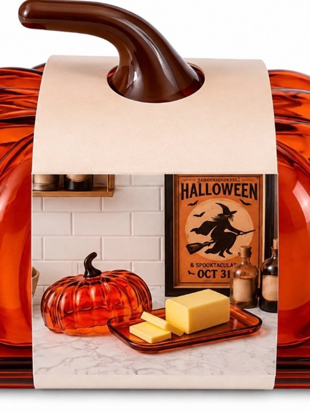Amber Glass Pumpkin Butter Dish with Lid